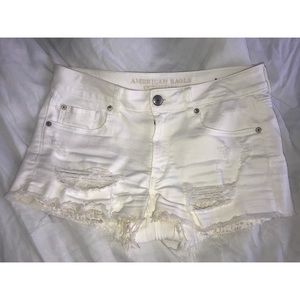 AEO Hi Rise Shortie Distressed Shorts
